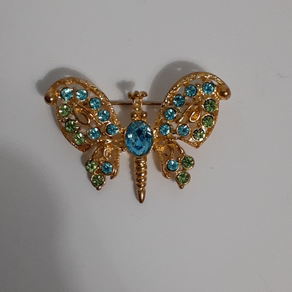 Vintage Pastel rhinestone butterfly brooche